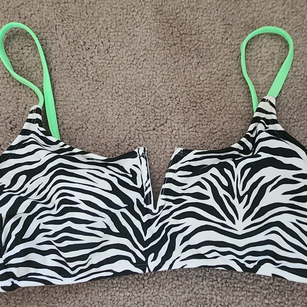 Xhilaration Zebra Print Bikini Top with Neon Green Straps
